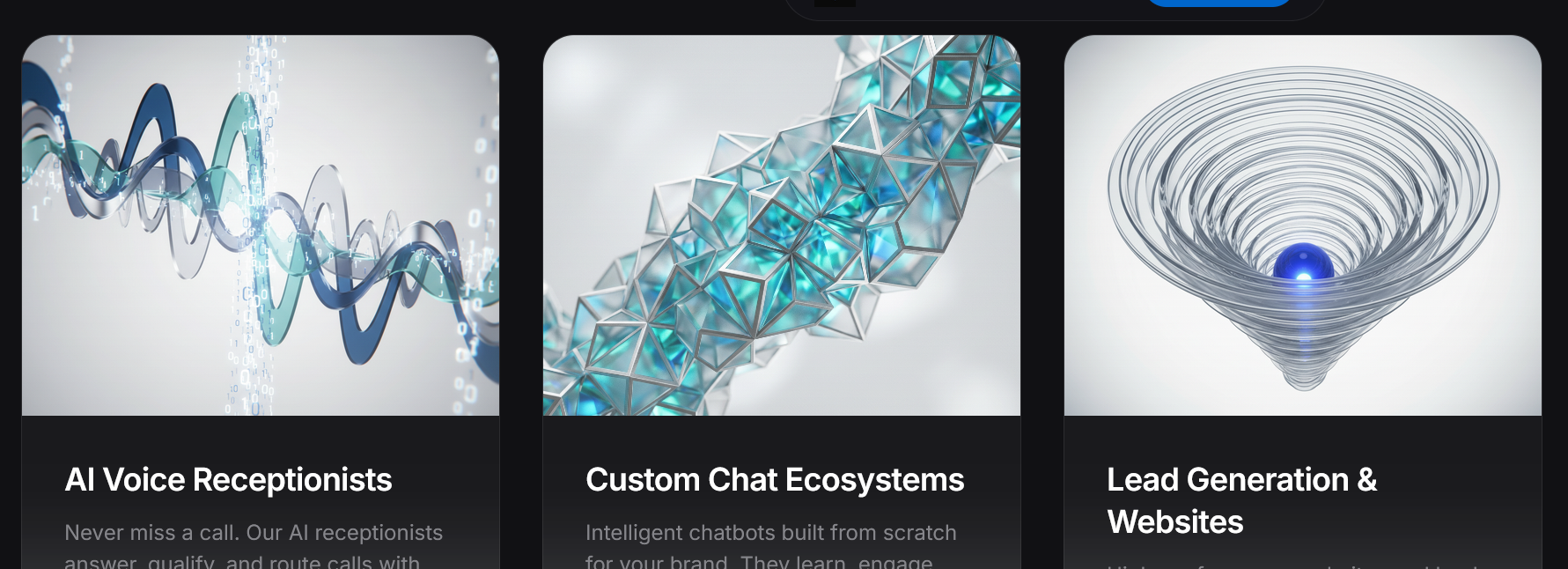 ECM Development service offerings — AI Voice Receptionists, Custom Chat Ecosystems, Lead Generation & Websites